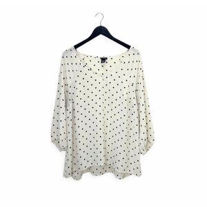 Torrid Blouse Polka Dot Cream V Neck 3/4 Sleeve Plus Size Women 2X 18-20